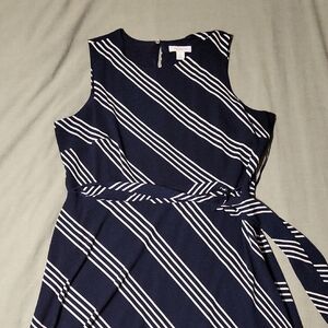 Liz Claiborne Navy and White Diagonal Stripe Midi Dress